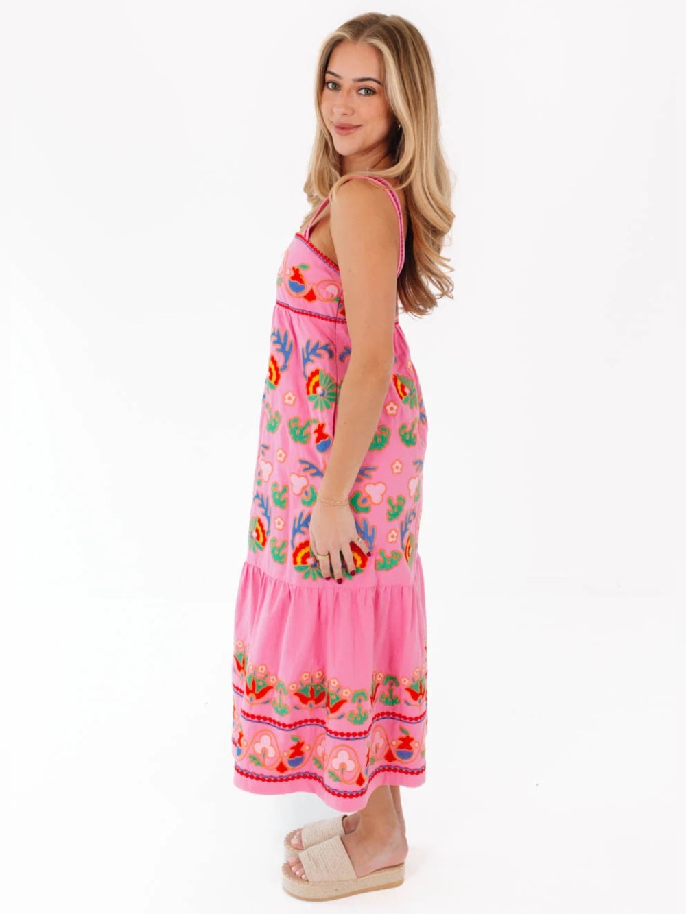 NWT J.Marie HOT PINK EMBROIDERED LANDON MIDI DRESS Sz S - Picture 3 of 13
